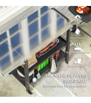 Carrito de Parrilla para Jardín Carro de Servicio con Encimera Estantes Lateral Plegable y Ruedas 116x50x86 cm Negro