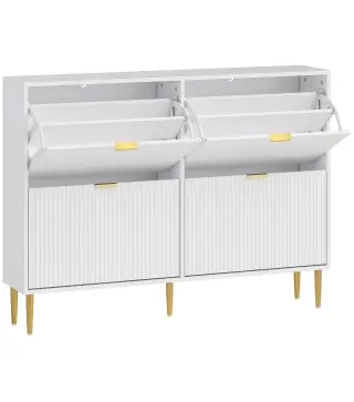 Zapatero Estrecho con 4 Puertas Acanaladas con Estantes Ajustables para 20 Pares de Zapatos 105x24x91,5 cm Blanco