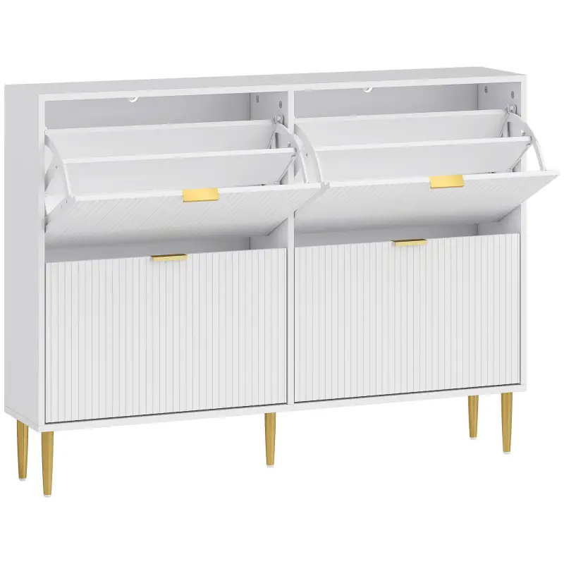 Zapatero Estrecho con 4 Puertas Acanaladas con Estantes Ajustables para 20 Pares de Zapatos 105x24x91,5 cm Blanco Zapatero Estrecho con 4 Puertas Acanaladas con Estantes Ajustables para 20 Pares de Zapatos 105x24x91,5 cm Blanco