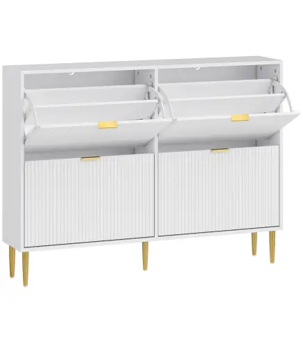 Zapatero Estrecho con 4 Puertas Acanaladas con Estantes Ajustables para 20 Pares de Zapatos 105x24x91,5 cm Blanco