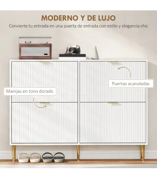 Zapatero Estrecho con 4 Puertas Acanaladas con Estantes Ajustables para 20 Pares de Zapatos 105x24x91,5 cm Blanco