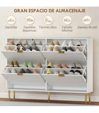 Zapatero Estrecho con 4 Puertas Acanaladas con Estantes Ajustables para 20 Pares de Zapatos 105x24x91,5 cm Blanco