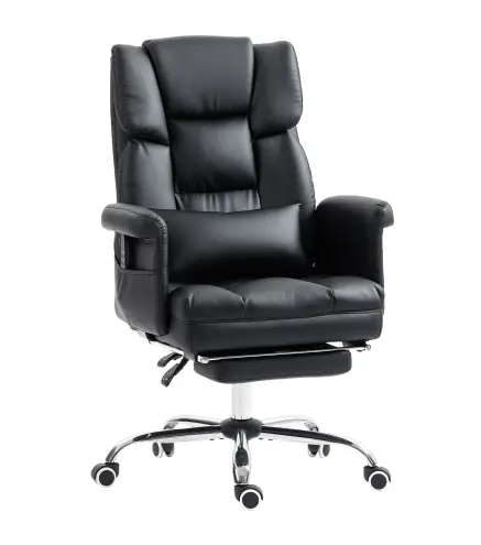 Silla de Oficina con 6 Puntos de Masaje Reposapiés Retráctil Altura Ajustable Control Remoto y Soporte Lumbar Negro