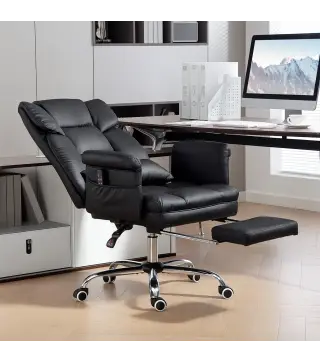 Silla de Oficina con 6 Puntos de Masaje Reposapiés Retráctil Altura Ajustable Control Remoto y Soporte Lumbar Negro
