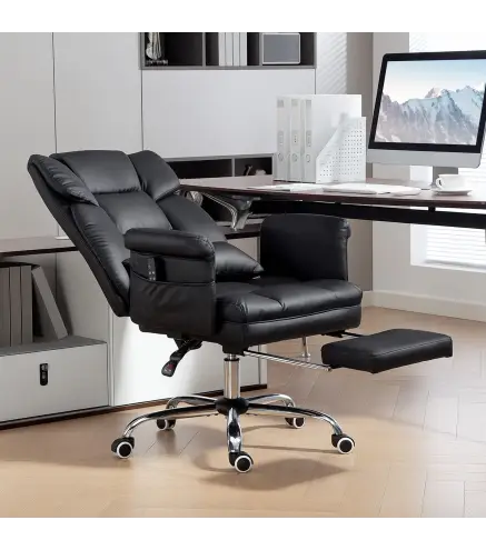 Silla de Oficina con 6 Puntos de Masaje Reposapiés Retráctil Altura Ajustable Control Remoto y Soporte Lumbar Negro