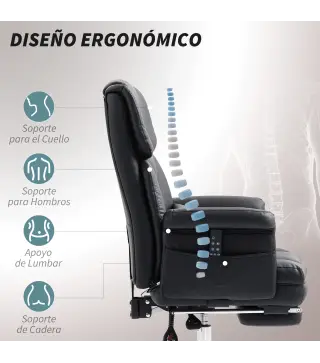 Silla de Oficina con 6 Puntos de Masaje Reposapiés Retráctil Altura Ajustable Control Remoto y Soporte Lumbar Negro