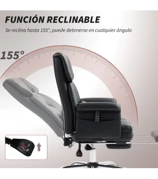 Silla de Oficina con 6 Puntos de Masaje Reposapiés Retráctil Altura Ajustable Control Remoto y Soporte Lumbar Negro
