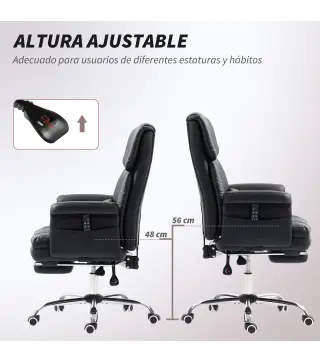Silla de Oficina con 6 Puntos de Masaje Reposapiés Retráctil Altura Ajustable Control Remoto y Soporte Lumbar Negro