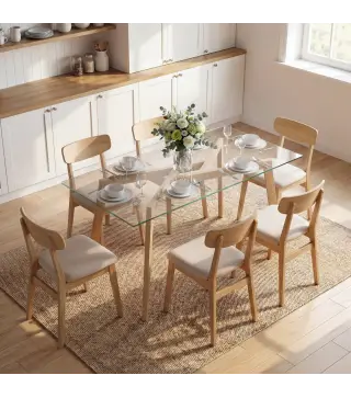 Mesa de Comedor Rectangular Moderna para 6 Personas Superficie de Vidrio Templado 150x75x76 cm Transparente