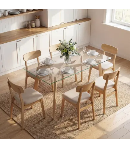 Mesa de Comedor Rectangular Moderna para 6 Personas Superficie de Vidrio Templado 150x75x76 cm Transparente