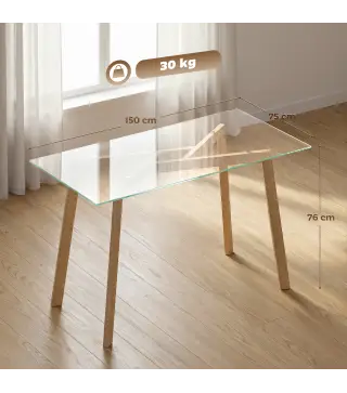 Mesa de Comedor Rectangular Moderna para 6 Personas Superficie de Vidrio Templado 150x75x76 cm Transparente