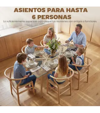 Mesa de Comedor Rectangular Moderna para 6 Personas Superficie de Vidrio Templado 150x75x76 cm Transparente