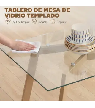 Mesa de Comedor Rectangular Moderna para 6 Personas Superficie de Vidrio Templado 150x75x76 cm Transparente