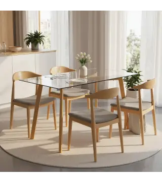 Mesa de Comedor Rectangular Moderna para 6 Personas Superficie de Vidrio Templado 150x75x76 cm Transparente