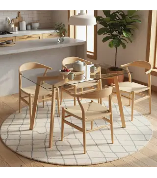 Mesa de Comedor Rectangular Moderna para 6 Personas Superficie de Vidrio Templado 150x75x76 cm Transparente