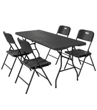 Conjunto de Camping Plegable de 5 Piezas Mesa Plegable Camping con Sillas Tapa Impermeable HDPE y Marco de Metal