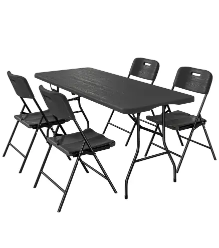 Conjunto de Camping Plegable de 5 Piezas Mesa Plegable Camping con Sillas Tapa Impermeable HDPE y Marco de Metal