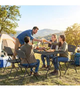 Conjunto de Camping Plegable de 5 Piezas Mesa Plegable Camping con Sillas Tapa Impermeable HDPE y Marco de Metal