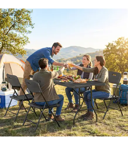 Conjunto de Camping Plegable de 5 Piezas Mesa Plegable Camping con Sillas Tapa Impermeable HDPE y Marco de Metal