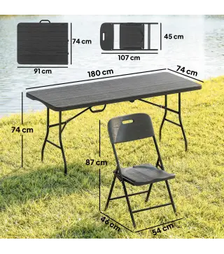 Conjunto de Camping Plegable de 5 Piezas Mesa Plegable Camping con Sillas Tapa Impermeable HDPE y Marco de Metal