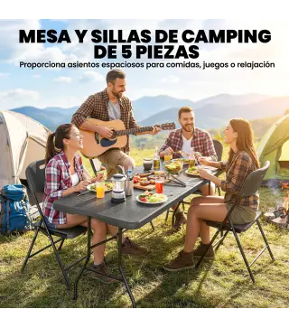 Conjunto de Camping Plegable de 5 Piezas Mesa Plegable Camping con Sillas Tapa Impermeable HDPE y Marco de Metal