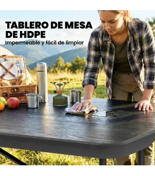 Conjunto de Camping Plegable de 5 Piezas Mesa Plegable Camping con Sillas Tapa Impermeable HDPE y Marco de Metal