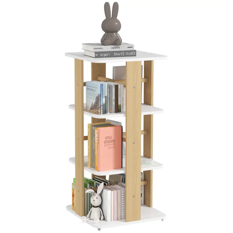 Estantería para Libros Infantil Librería Infantil con Ruedas Estantería Infantil con 3 Estantes Blanco y Natural