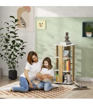 Estantería para Libros Infantil Librería Infantil con Ruedas Estantería Infantil con 3 Estantes Blanco y Natural