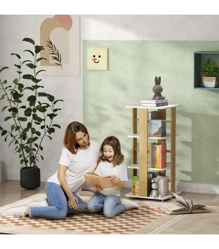 Estantería para Libros Infantil Librería Infantil con Ruedas Estantería Infantil con 3 Estantes Blanco y Natural