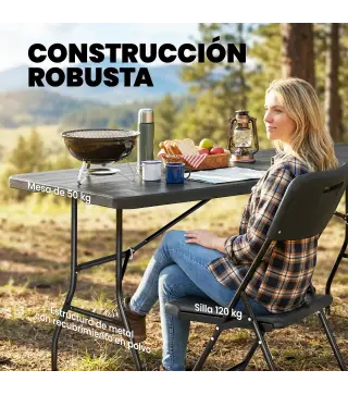 Conjunto de Camping Plegable de 5 Piezas Mesa Plegable Camping con Sillas Tapa Impermeable HDPE y Marco de Metal