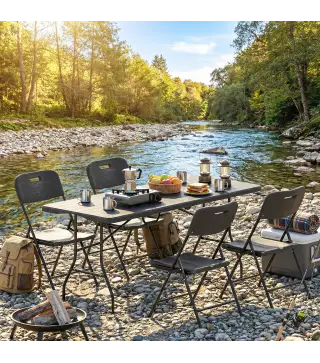 Conjunto de Camping Plegable de 5 Piezas Mesa Plegable Camping con Sillas Tapa Impermeable HDPE y Marco de Metal