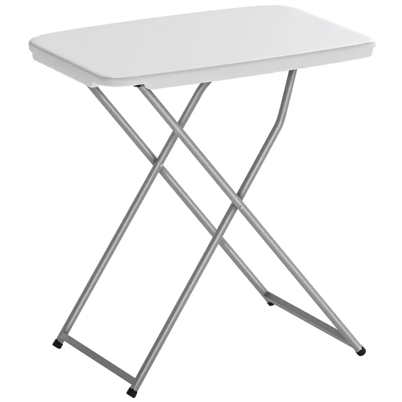 Mesa Plegable Camping Portátil con Altura Ajustable en 5 Niveles Encimera de HDPE y Marco Metálico 75x50x73,5 cm Blanco