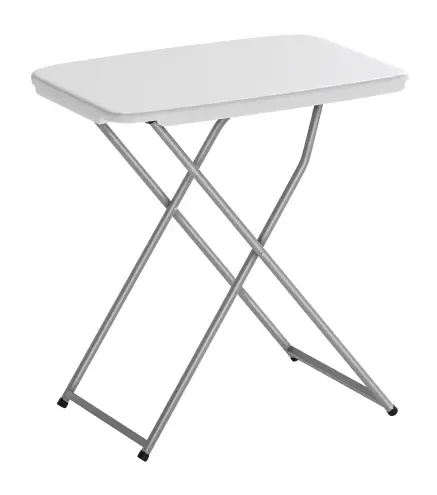 Mesa Plegable Camping Portátil con Altura Ajustable en 5 Niveles Encimera de HDPE y Marco Metálico 75x50x73,5 cm Blanco
