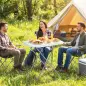 Mesa Plegable Camping Portátil con Altura Ajustable en 5 Niveles Encimera de HDPE y Marco Metálico 75x50x73,5 cm Blanco