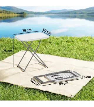 Mesa Plegable Camping Portátil con Altura Ajustable en 5 Niveles Encimera de HDPE y Marco Metálico 75x50x73,5 cm Blanco