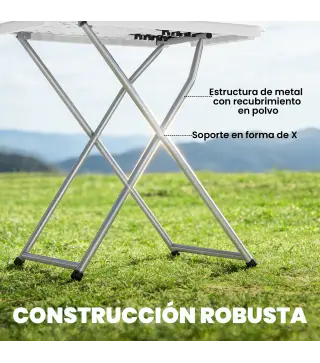 Mesa Plegable Camping Portátil con Altura Ajustable en 5 Niveles Encimera de HDPE y Marco Metálico 75x50x73,5 cm Blanco