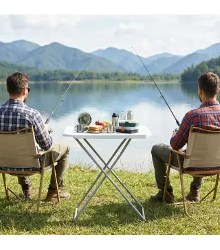 Mesa Plegable Camping Portátil con Altura Ajustable en 5 Niveles Encimera de HDPE y Marco Metálico 75x50x73,5 cm Blanco