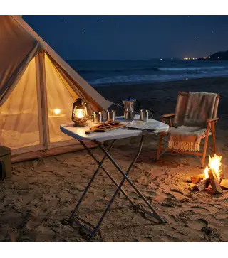 Mesa Plegable Camping Portátil con Altura Ajustable en 5 Niveles Encimera de HDPE y Marco Metálico 75x50x73,5 cm Blanco