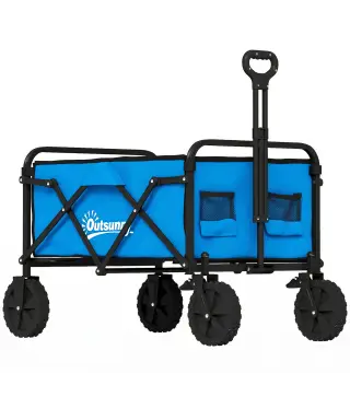 Carro de Jardín Plegable con Ruedas Bloqueables Mango Ajustable Portavasos Carga 80 kg para Campaña 85x50x99 cm Azul