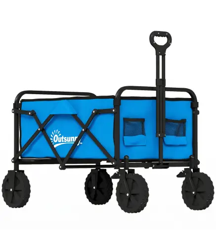 Carro de Jardín Plegable con Ruedas Bloqueables Mango Ajustable Portavasos Carga 80 kg para Campaña 85x50x99 cm Azul