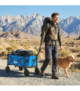 Carro de Jardín Plegable con Ruedas Bloqueables Mango Ajustable Portavasos Carga 80 kg para Campaña 85x50x99 cm Azul