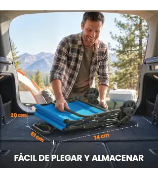 Carro de Jardín Plegable con Ruedas Bloqueables Mango Ajustable Portavasos Carga 80 kg para Campaña 85x50x99 cm Azul
