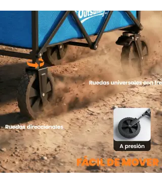 Carro de Jardín Plegable con Ruedas Bloqueables Mango Ajustable Portavasos Carga 80 kg para Campaña 85x50x99 cm Azul