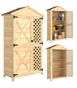 Armario de Exterior de Madera con Techo Inclinado Asfalto 2 Puertas con Pestillo 2 Estantes 101,5x49x176 cm Natural