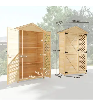 Armario de Exterior de Madera con Techo Inclinado Asfalto 2 Puertas con Pestillo 2 Estantes 101,5x49x176 cm Natural