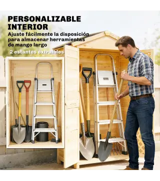 Armario de Exterior de Madera con Techo Inclinado Asfalto 2 Puertas con Pestillo 2 Estantes 101,5x49x176 cm Natural