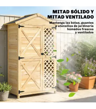 Armario de Exterior de Madera con Techo Inclinado Asfalto 2 Puertas con Pestillo 2 Estantes 101,5x49x176 cm Natural