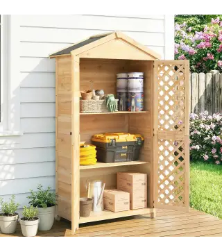 Armario de Exterior de Madera con Techo Inclinado Asfalto 2 Puertas con Pestillo 2 Estantes 101,5x49x176 cm Natural