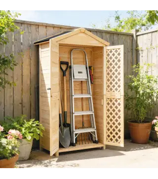 Armario de Exterior de Madera con Techo Inclinado Asfalto 2 Puertas con Pestillo 2 Estantes 101,5x49x176 cm Natural