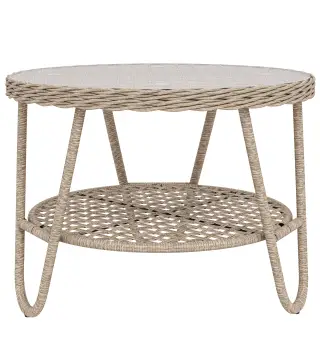 Mesa de Jardín Exterior de Ratán Mesita Auxiliar de Jardín con Estante Tablero de Vidrio Templado 65x65x50 cm Amarillo